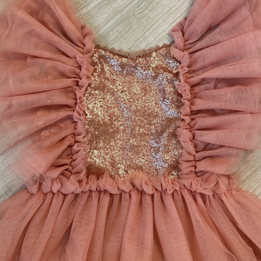 Girls Dusty Rose Tulle Party Dress with Sequin Bodice - Picture 3 of 4
